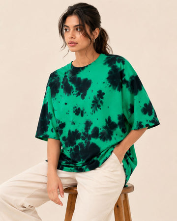 GREEN & BLACK TIE DYE WOMEN'S OVERSIZED T-SHIRT