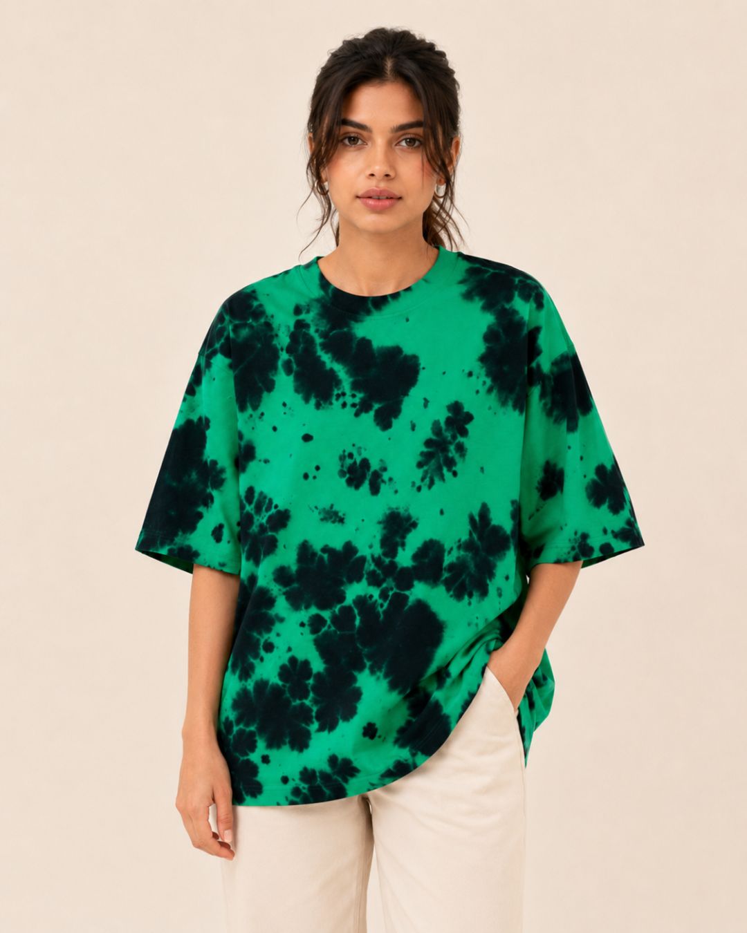 GREEN & BLACK TIE DYE WOMEN'S OVERSIZED T-SHIRT
