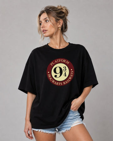 HOGWARTS RAILWAYS WOMEN OVERSIZED GRAPHIC T-SHIRT