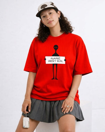 HUMANS AREN'T REAL WOMEN OVERSIZED GRAPHIC T-SHIRT