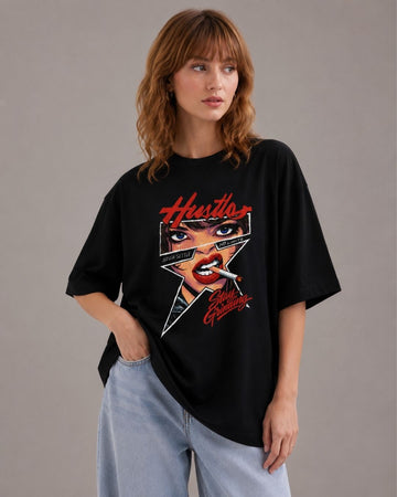 HUSTLE WOMEN OVERSIZED GRAPHIC T-SHIRT