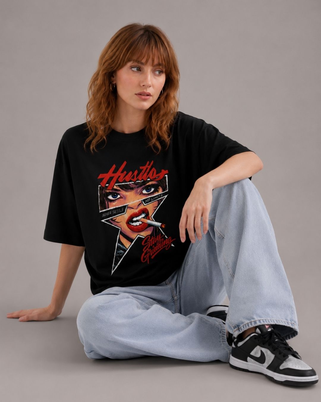 HUSTLE WOMEN OVERSIZED GRAPHIC T-SHIRT