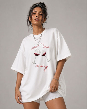 ITALIAN LOVE STORY WOMEN OVERSIZED GRAPHIC T-SHIRT