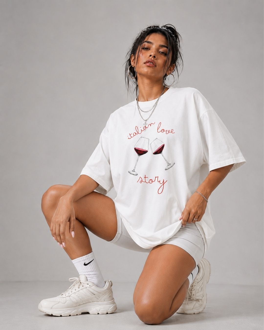 ITALIAN LOVE STORY WOMEN OVERSIZED GRAPHIC T-SHIRT