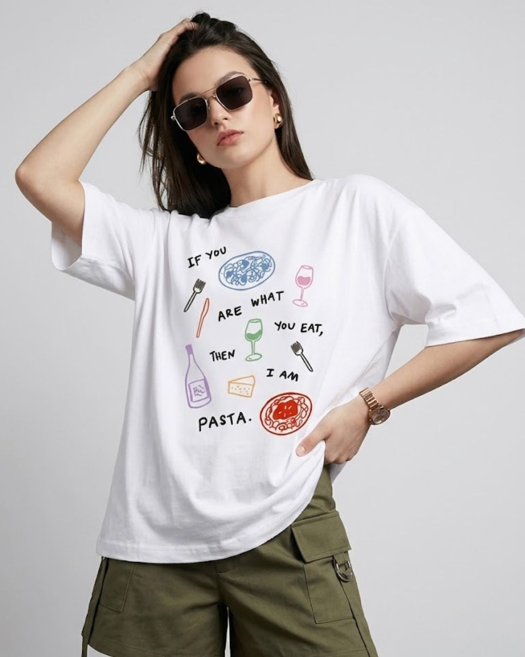 I AM PASTA WOMEN OVERSIZED GRAPHIC T-SHIRT