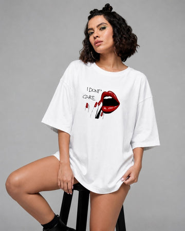 I DONT' CARE WOMEN OVERSIZED GRAPHIC T-SHIRT
