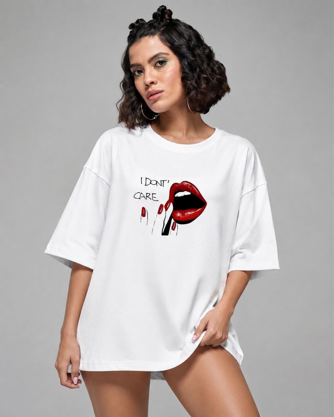 I DONT' CARE WOMEN OVERSIZED GRAPHIC T-SHIRT