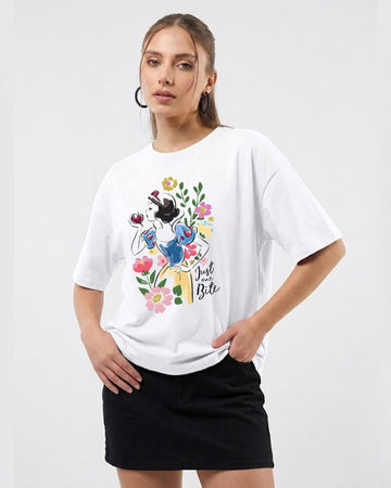 JUST ONE BITE WOMEN OVERSIZED GRAPHIC T-SHIRT