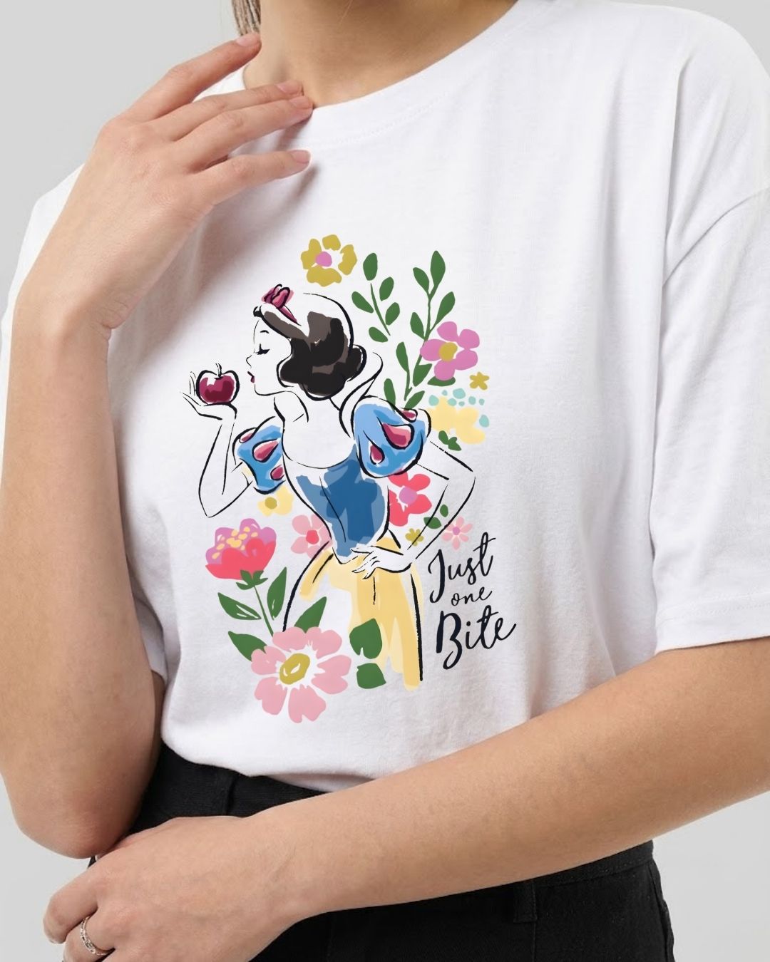 JUST ONE BITE WOMEN OVERSIZED GRAPHIC T-SHIRT