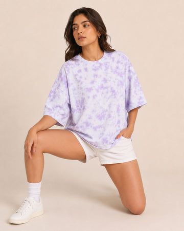 WHITE & LAVENDER TIE DYE WOMEN'S OVERSIZED T-SHIRT