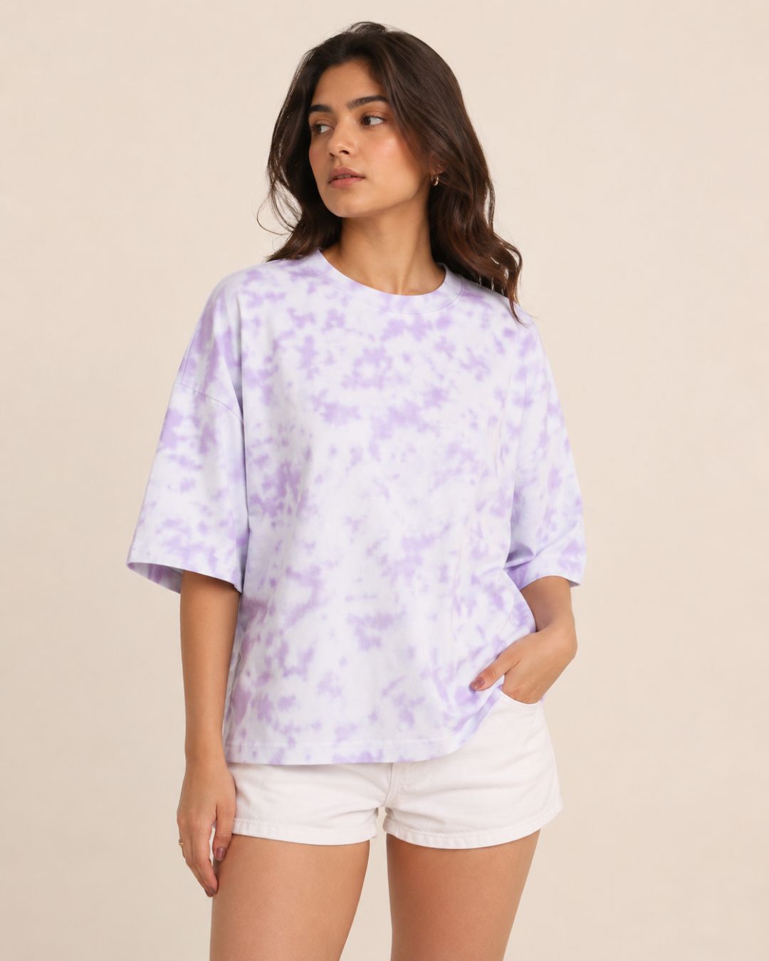 WHITE & LAVENDER TIE DYE WOMEN'S OVERSIZED T-SHIRT