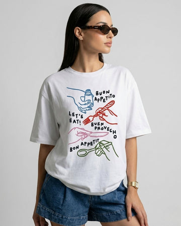 LET'S EAT! WOMEN OVERSIZED GRAPHIC T-SHIRT