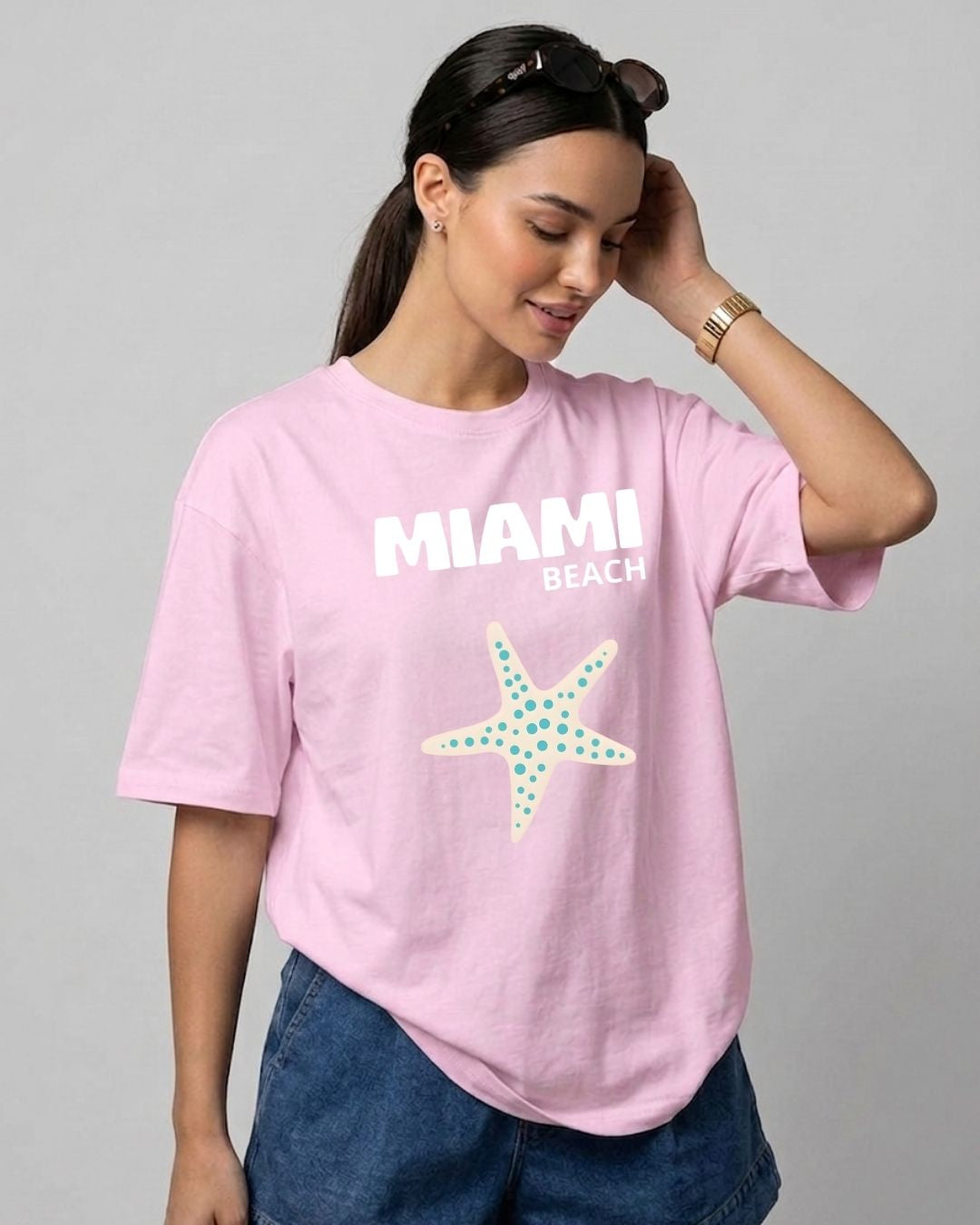 MIAMI BEACH WOMEN OVERSIZED GRAPHIC T-SHIRT