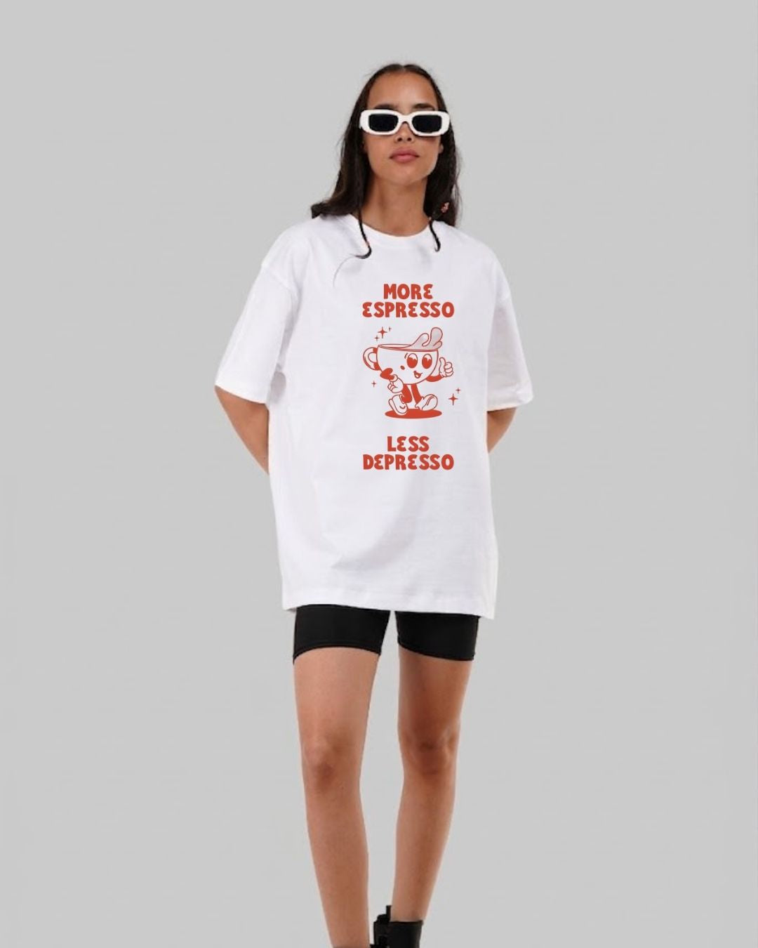 MORE ESPRESSO LESS DEPRESSO WOMEN OVERSIZED GRAPHIC T-SHIRT