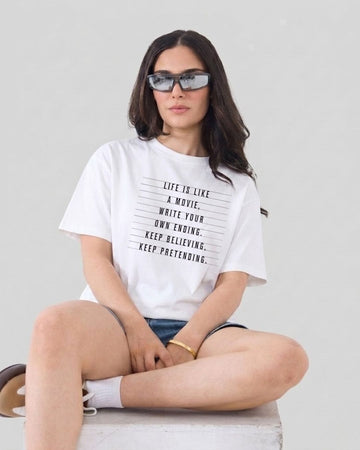 MOVIE LIFE WOMEN OVERSIZED GRAPHIC T-SHIRT