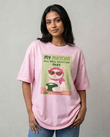 MY MATCHA WOMEN OVERSIZED GRAPHIC T-SHIRT