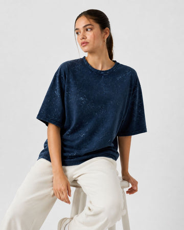 NAVY BLUE ACID WASH WOMEN'S OVERSIZED T-SHIRT