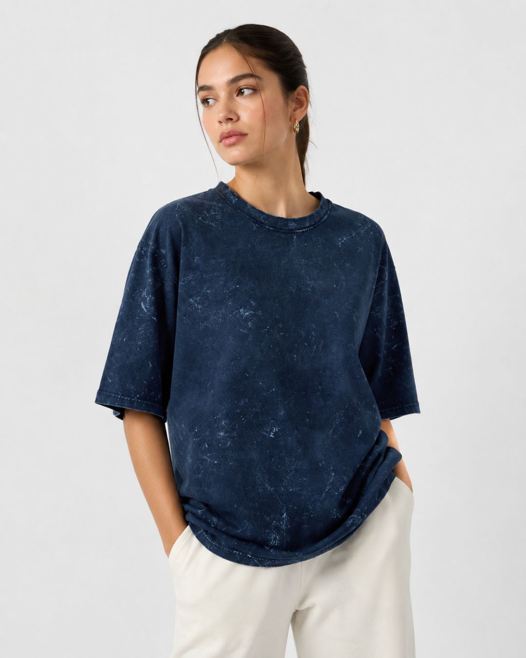 NAVY BLUE ACID WASH WOMEN'S OVERSIZED T-SHIRT