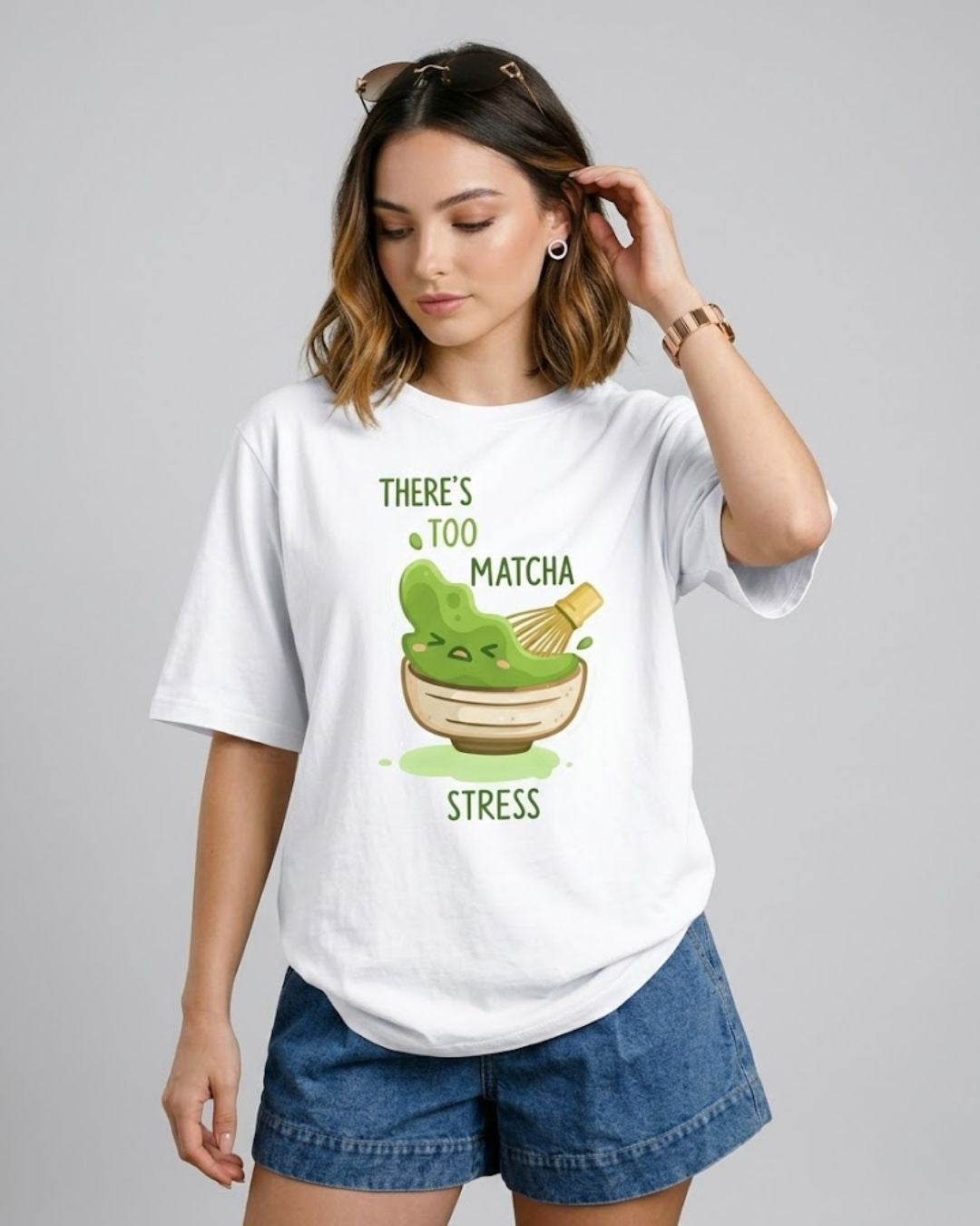 NO MATCHA STRESS WOMEN OVERSIZED GRAPHIC T-SHIRT