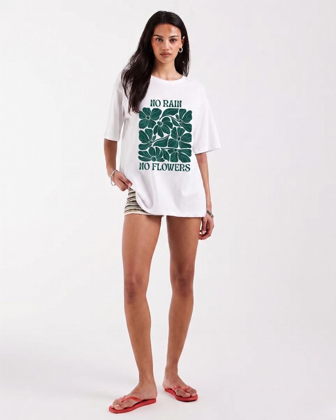 NO RAIN NO FLOWERS WOMEN OVERSIZED GRAPHIC T-SHIRT
