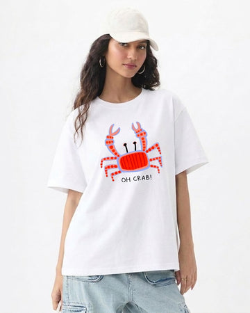 OH CRAB! WOMEN OVERSIZED GRAPHIC T-SHIRT
