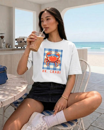 OH CRAB! WOMEN OVERSIZED GRAPHIC T-SHIRT