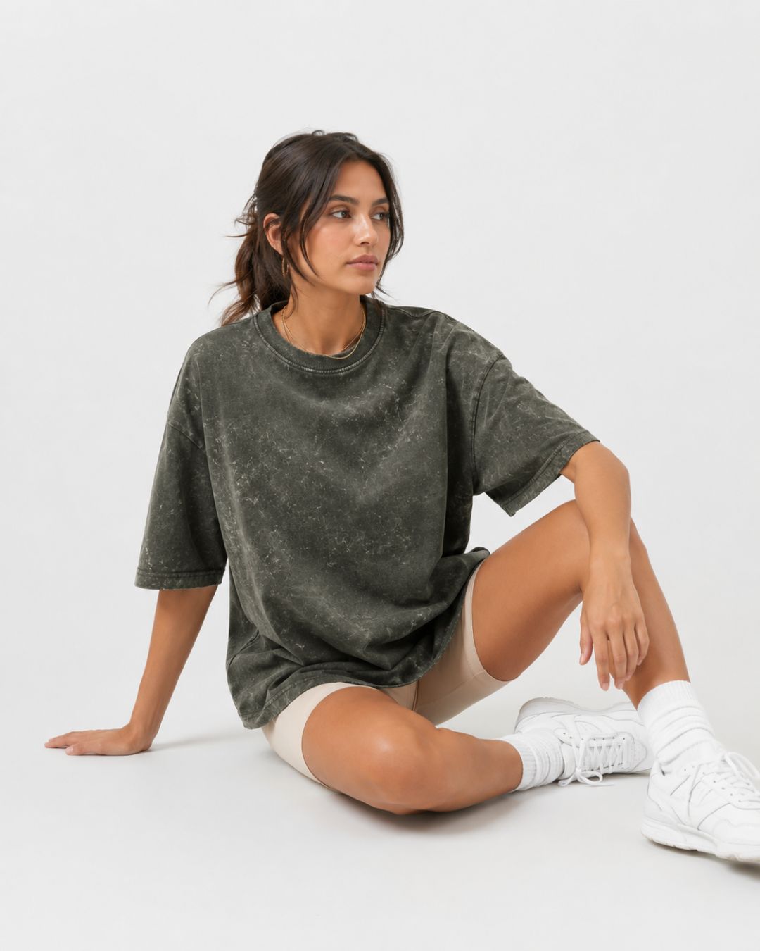 OLIVE GREEN ACID WASH WOMEN'S OVERSIZED T-SHIRT