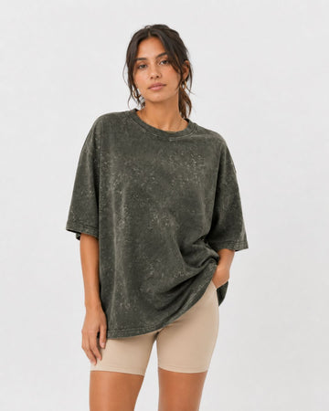 OLIVE GREEN ACID WASH WOMEN'S OVERSIZED T-SHIRT