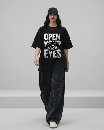 OPEN YOUR EYES WOMEN OVERSIZED GRAPHIC T-SHIRT