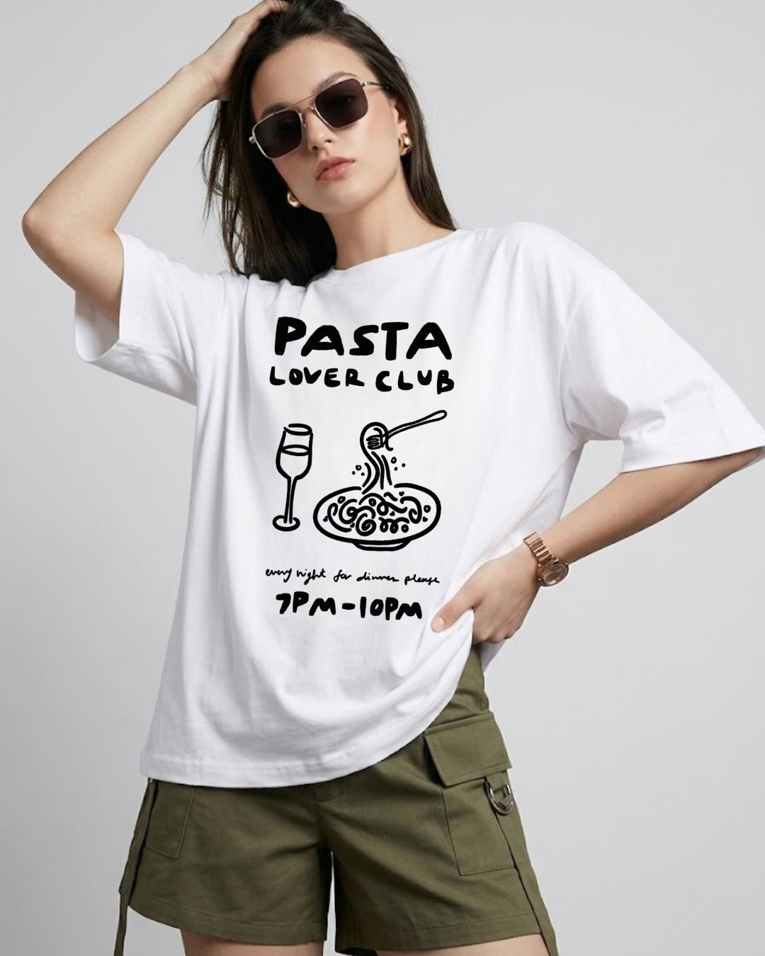 PASTA LOVER CLUB WOMEN OVERSIZED GRAPHIC T-SHIRT