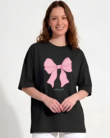 PINK BOW WOMEN OVERSIZED GRAPHIC T-SHIRT