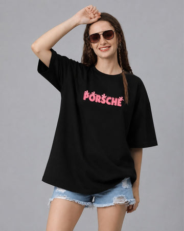 PINK PORSCHE WOMEN OVERSIZED GRAPHIC T-SHIRT