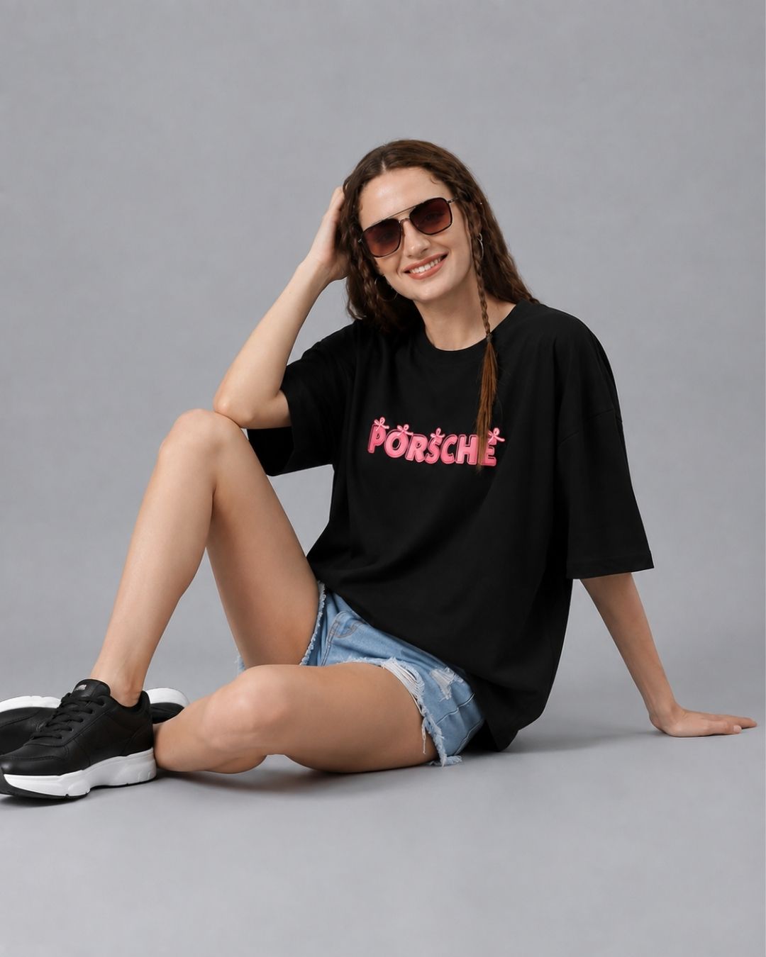 PINK PORSCHE WOMEN OVERSIZED GRAPHIC T-SHIRT