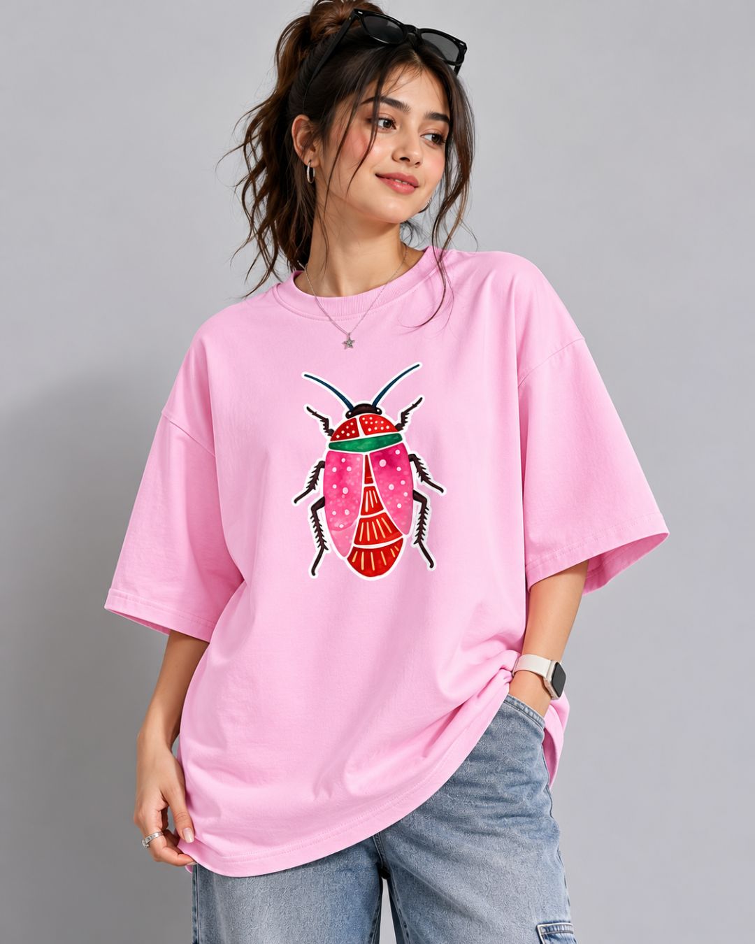 PRETTY BUG WOMEN OVERSIZED GRAPHIC T-SHIRT