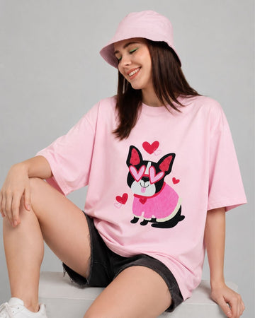 PUPPY CRUSH WOMEN OVERSIZED GRAPHIC T-SHIRT