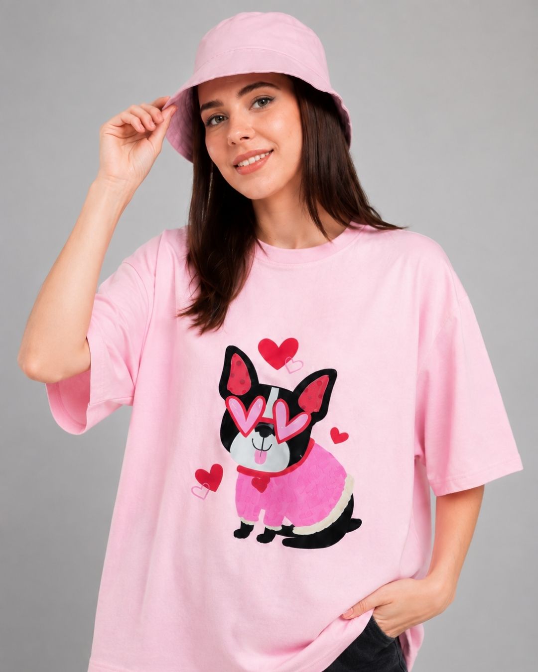 PUPPY CRUSH WOMEN OVERSIZED GRAPHIC T-SHIRT