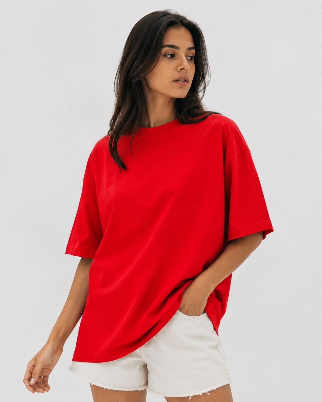 RED WOMEN'S OVERSIZED CLASSIC T-SHIRT