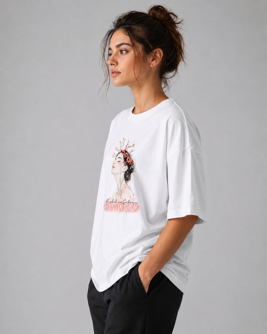 RISING IN BLOOM WOMEN OVERSIZED GRAPHIC T-SHIRT