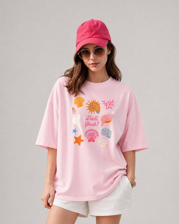 SHELL YEAH! WOMEN OVERSIZED GRAPHIC T-SHIRT