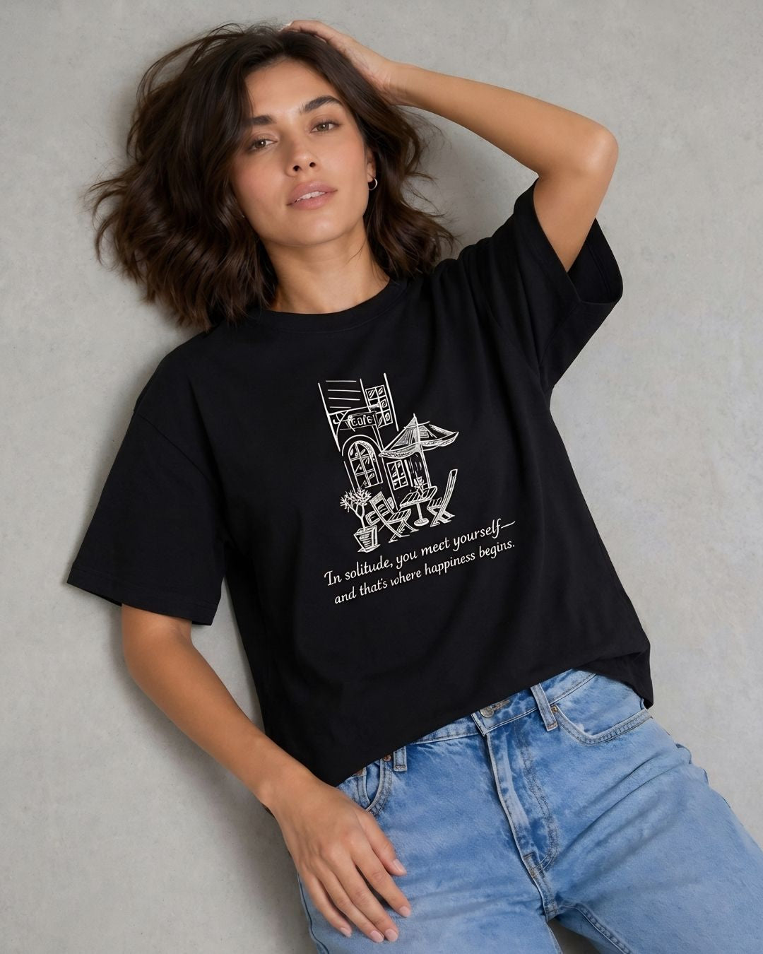 SOLITUDE CAFE WOMEN OVERSIZED GRAPHIC T-SHIRT
