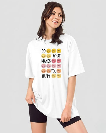STAY HAPPY WOMEN OVERSIZED GRAPHIC T-SHIRT