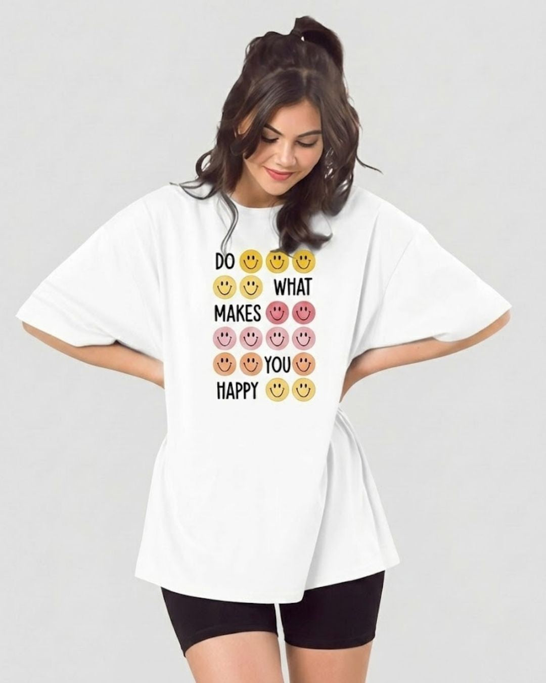 STAY HAPPY WOMEN OVERSIZED GRAPHIC T-SHIRT