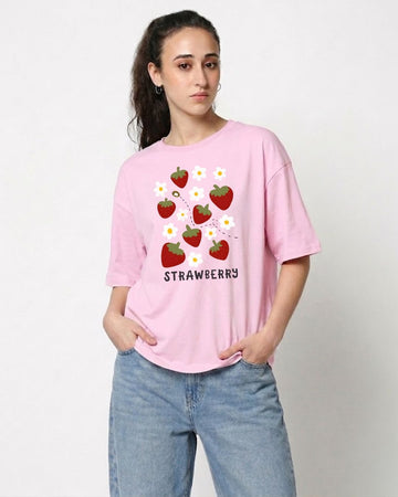 STRAWBERRY WOMEN OVERSIZED GRAPHIC T-SHIRT