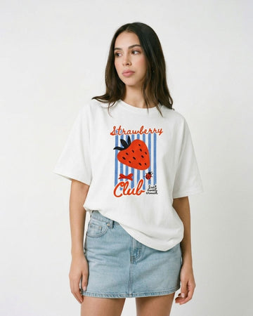STRAWBERRY CLUB WOMEN OVERSIZED GRAPHIC T-SHIRT