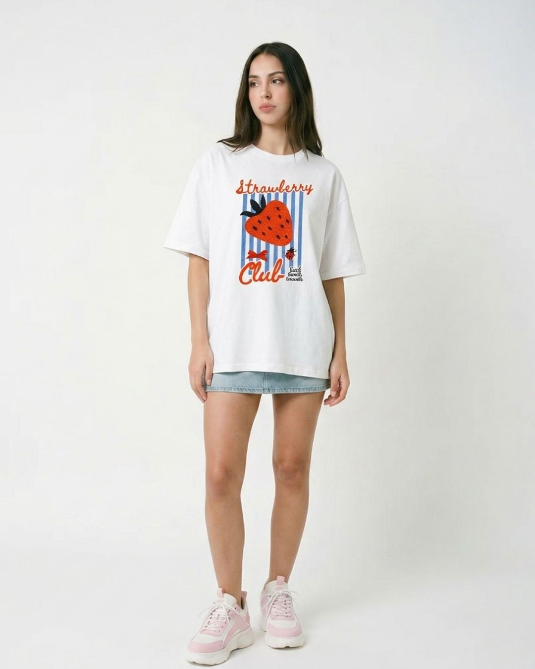STRAWBERRY CLUB WOMEN OVERSIZED GRAPHIC T-SHIRT