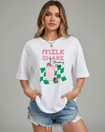 STRAWBERRY MILK SHAKE WOMEN OVERSIZED GRAPHIC T-SHIRT