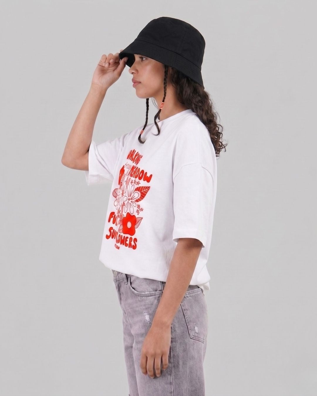 SUNFLOWERS WOMEN OVERSIZED GRAPHIC T-SHIRT