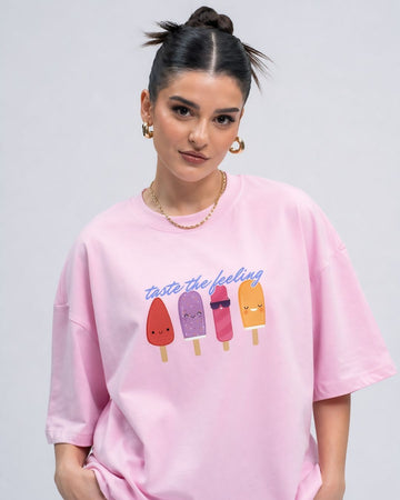 TASTE THE FEELING WOMEN OVERSIZED GRAPHIC T-SHIRT