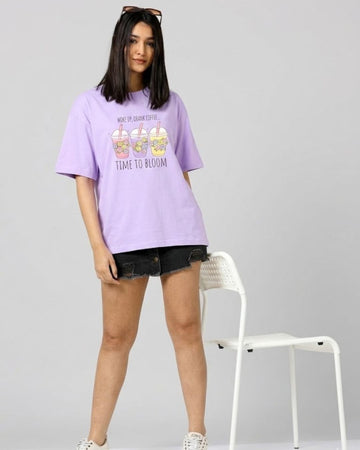 TIME TO BLOOM WOMEN OVERSIZED GRAPHIC T-SHIRT