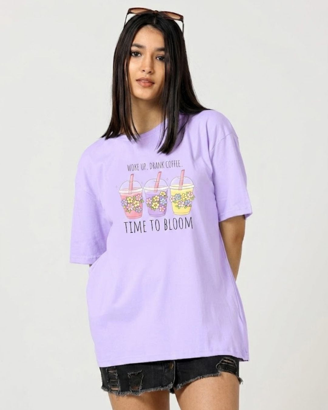 TIME TO BLOOM WOMEN OVERSIZED GRAPHIC T-SHIRT